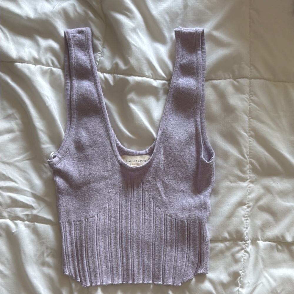 La Hearts Purple Ribbed Crop Tank Top
